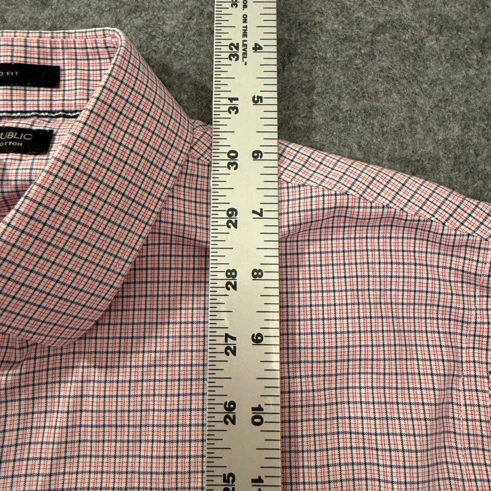Banana Republic Shirt Mens M Pink Plaid Excellent Non-Iron Cotton Standard Fit